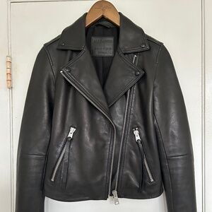 Pre-owned AllSaints Women’s Black Dalby Slim Fit Leather Biker Jacket US 00